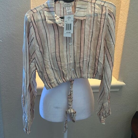 L Space Womens Small Play It Cool Top Beige Coral Stripe Wrap Cruise Wear NWT - Picture 1 of 5